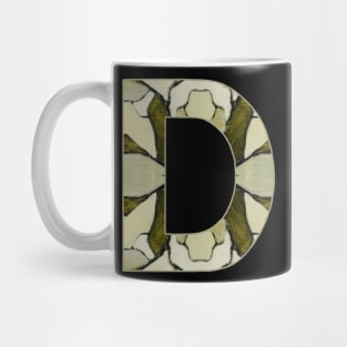 Letter D Monogram Initial Olive Green Pearl White Aesthetic Abstract Pattern Painting On Canvas Mug